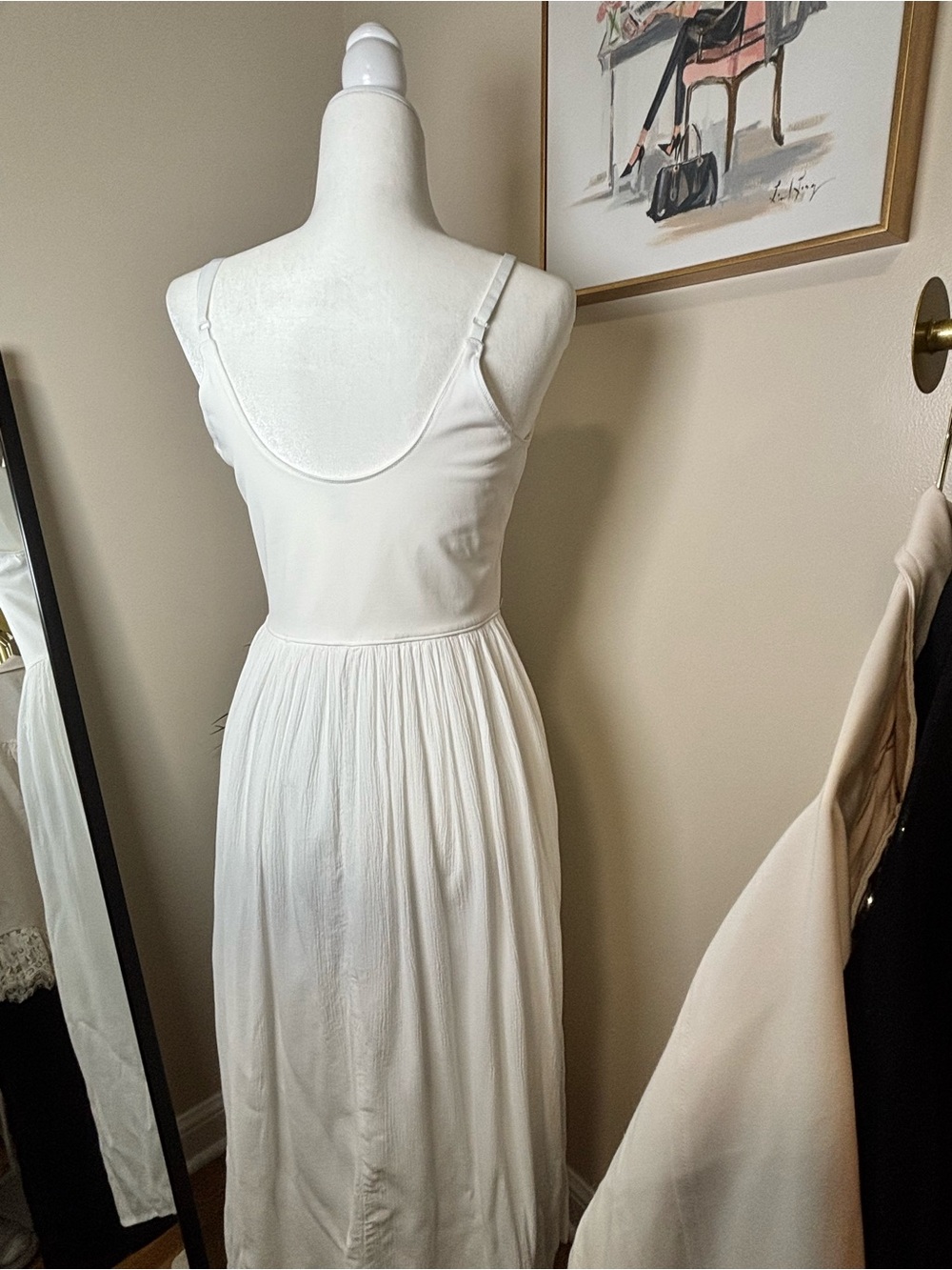 Aerie White Basque V-Waist Gauze Maxi Dress Adjustable Straps Size L - Picture 6 of 8